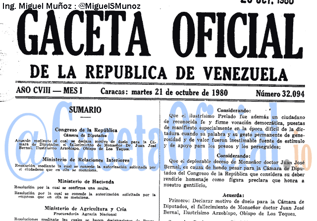 Gaceta Oficial 32094 del 21 Octubre 1980