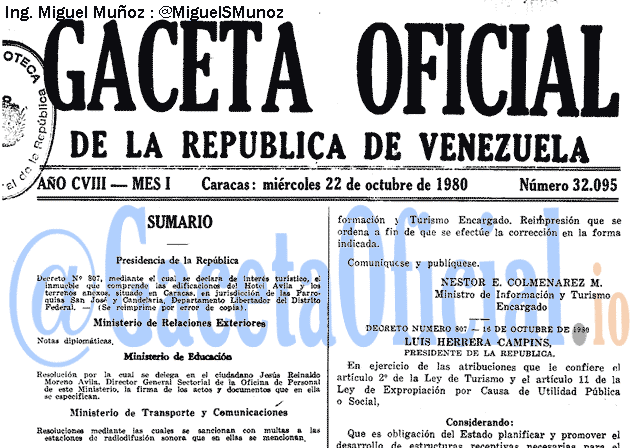 Gaceta Oficial 32095 del 22 Octubre 1980