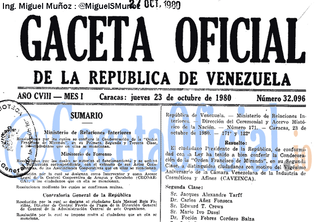 Gaceta Oficial 32096 del 23 Octubre 1980