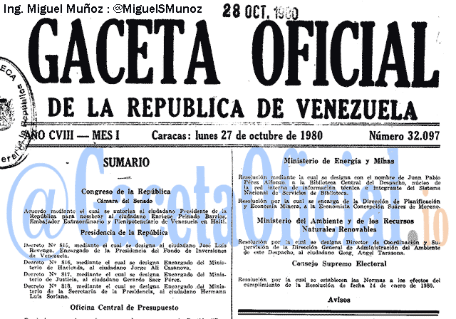 Gaceta Oficial 32097 del 27 Octubre 1980