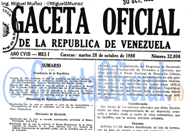Gaceta Oficial 32098 del 28 Octubre 1980