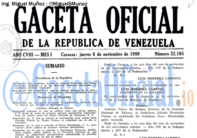 Gaceta Oficial 32105 del 6 Noviembre 1980