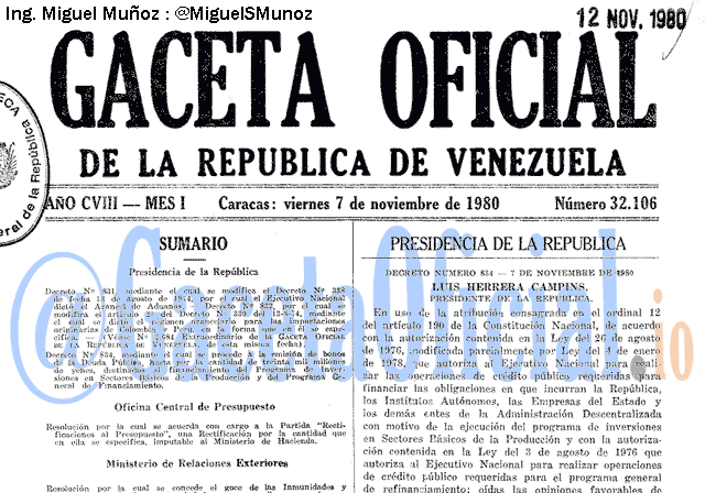 Gaceta Oficial 32106 del 7 Noviembre 1980