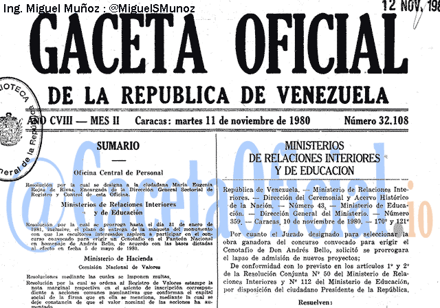 Gaceta Oficial 32108 del 11 Noviembre 1980