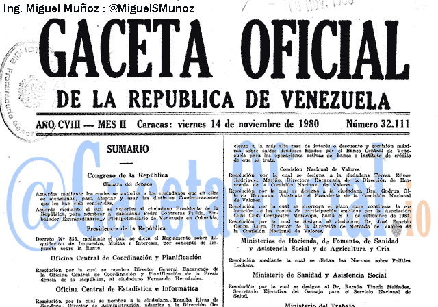 Gaceta Oficial 32111 del 14 Noviembre 1980