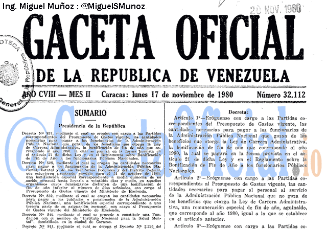 Gaceta Oficial 32112 del 17 Noviembre 1980