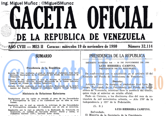 Gaceta Oficial 32114 del 19 Noviembre 1980