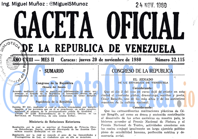 Gaceta Oficial 32115 del 20 Noviembre 1980