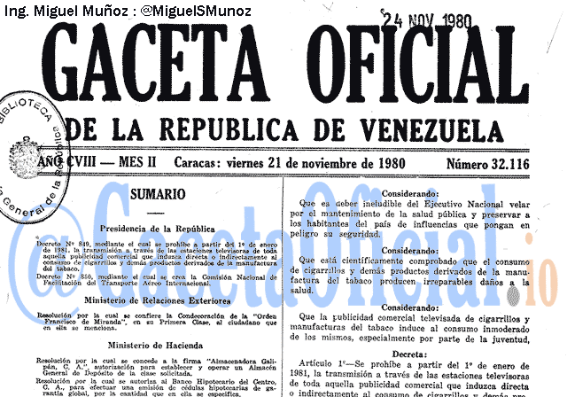 Gaceta Oficial 32116 del 21 Noviembre 1980