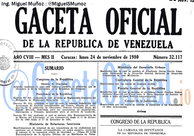 Gaceta Oficial 32117 del 24 Noviembre 1980