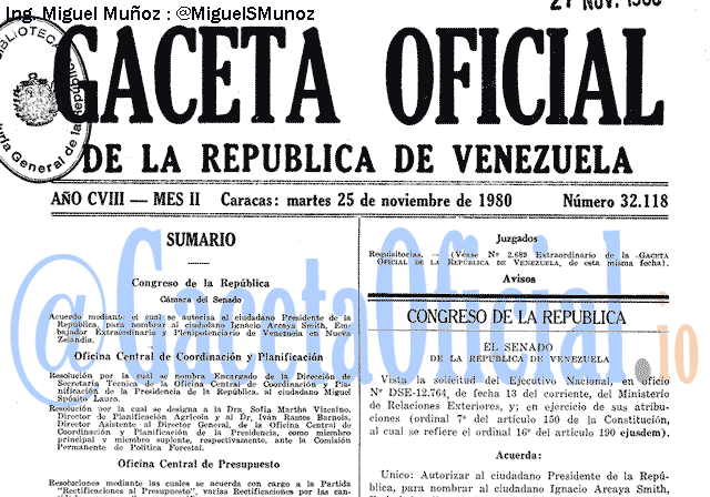 Gaceta Oficial 32118 del 25 Noviembre 1980