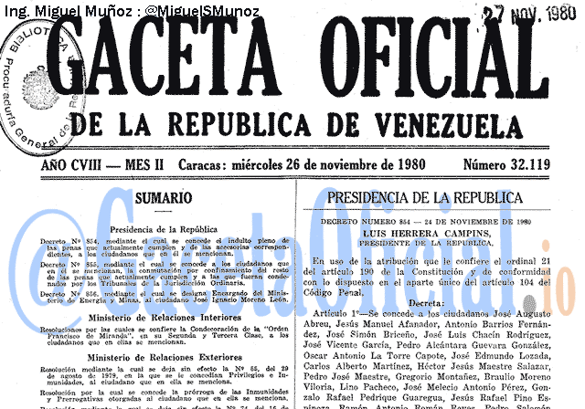 Gaceta Oficial 32119 del 26 Noviembre 1980