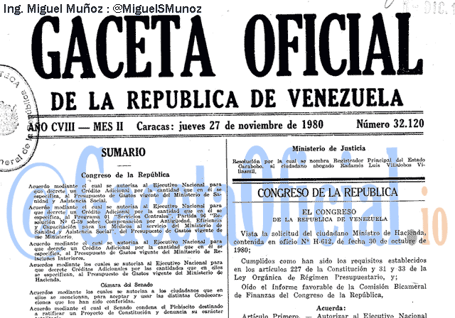 Gaceta Oficial 32120 del 27 Noviembre 1980