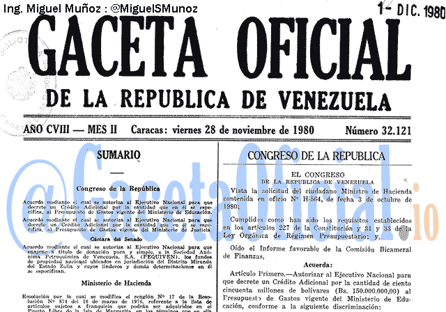 Gaceta Oficial 32121 del 28 Noviembre 1980