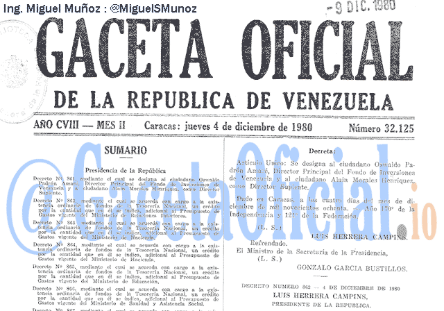Gaceta Oficial 32125 del 4 Diciembre 1980