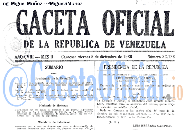 Gaceta Oficial 32126 del 5 Diciembre 1980