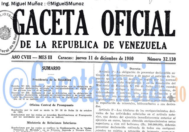 Gaceta Oficial 32130 del 11 Diciembre 1980
