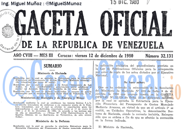 Gaceta Oficial 32131 del 12 Diciembre 1980