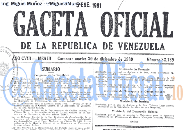 Gaceta Oficial 32139 del 30 Diciembre 1980