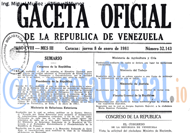 Gaceta Oficial 32143 del 8 Enero 1981