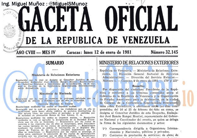 Gaceta Oficial 32145 del 12 Enero 1981