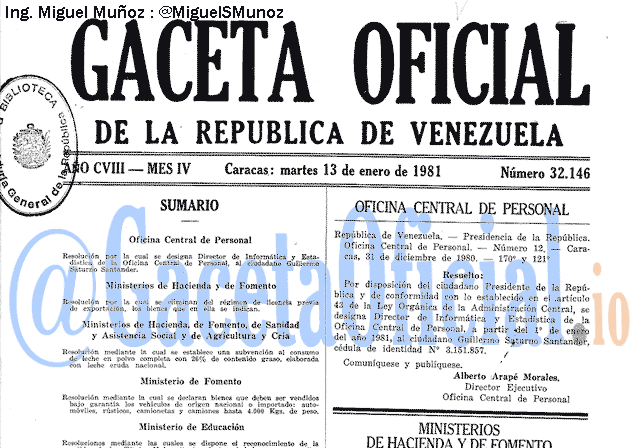 Gaceta Oficial 32146 del 13 Enero 1981