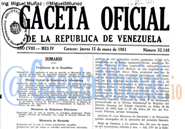 Gaceta Oficial 32148 del 15 Enero 1981