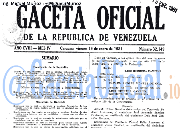 Gaceta Oficial 32149 del 16 Enero 1981