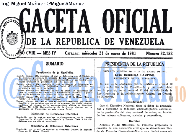 Gaceta Oficial 32152 del 21 Enero 1981