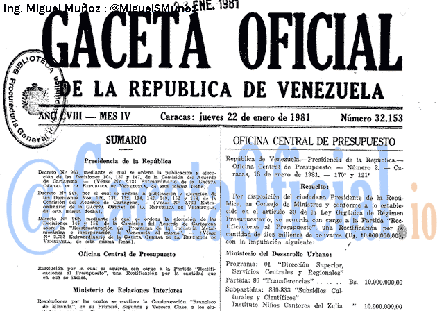 Gaceta Oficial 32153 del 22 Enero 1981