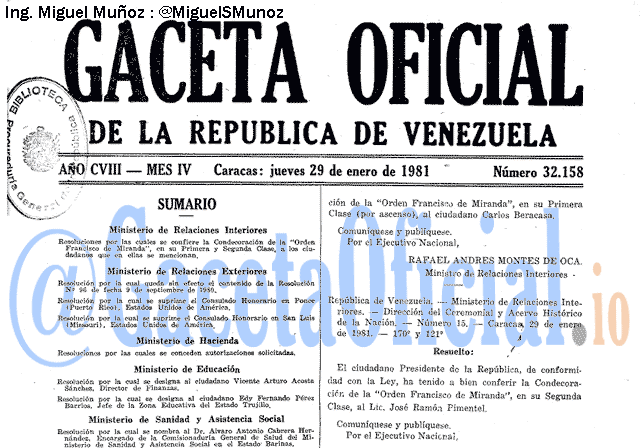 Gaceta Oficial 32158 del 29 Enero 1981