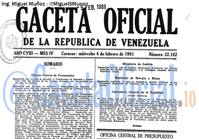 Gaceta Oficial 32162 del 4 Febrero 1981
