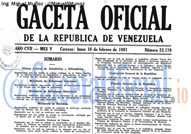 Gaceta Oficial 32170 del 16 Febrero 1981