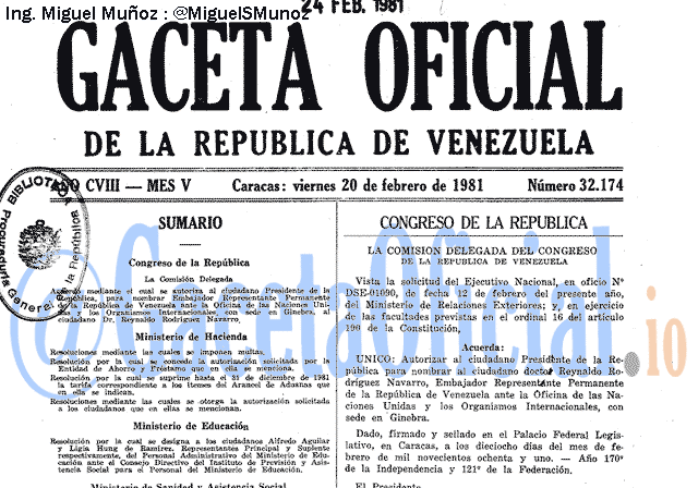 Gaceta Oficial 32174 del 20 Febrero 1981