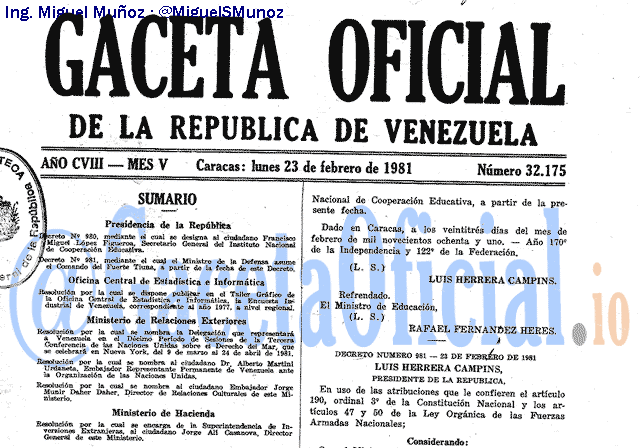 Gaceta Oficial 32175 del 23 Febrero 1981