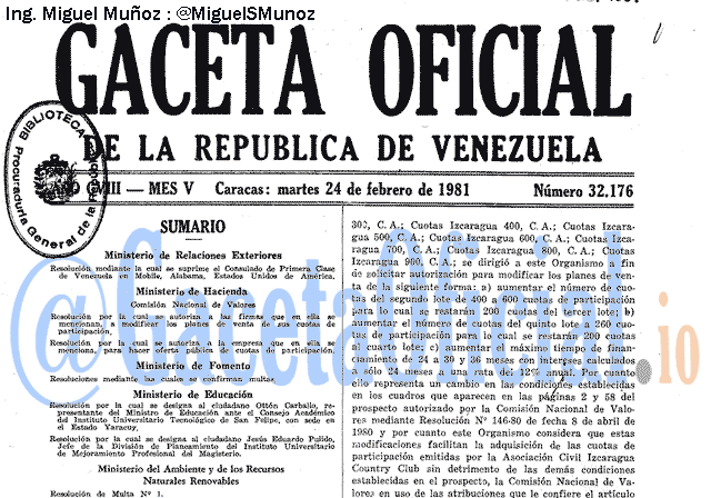 Gaceta Oficial 32176 del 24 Febrero 1981