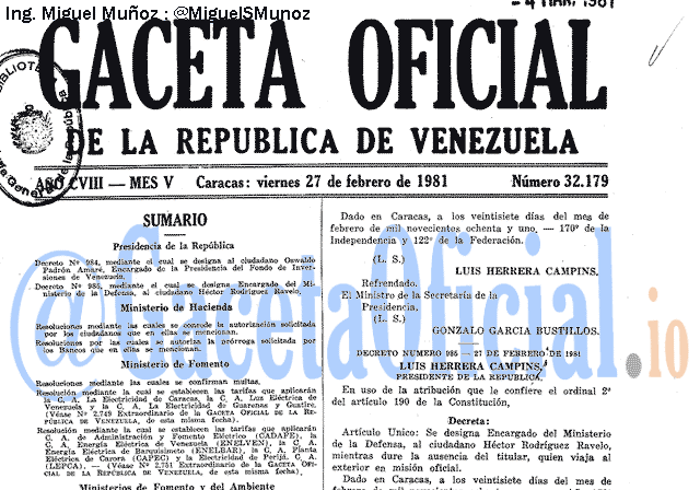 Gaceta Oficial 32179 del 27 Febrero 1981
