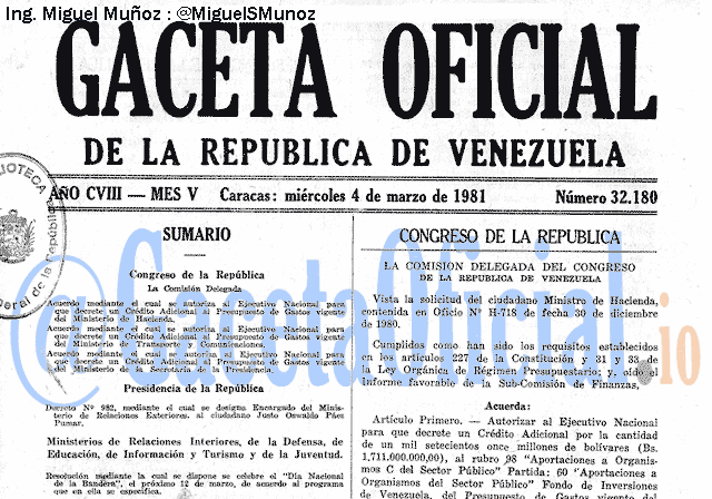 Gaceta Oficial 32180 del 4 Marzo 1981
