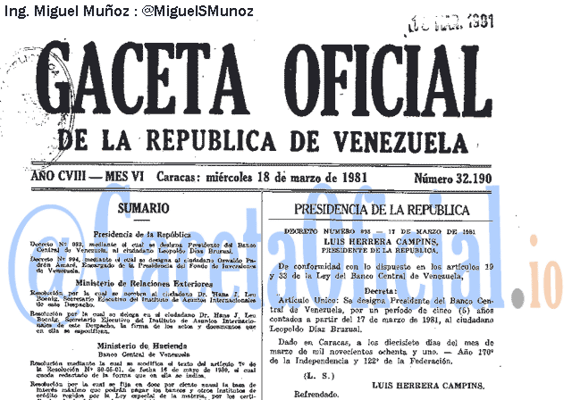 Gaceta Oficial 32190 del 18 Marzo 1981