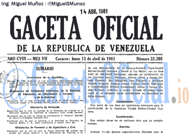 Gaceta Oficial 32208 del 13 Abril 1981
