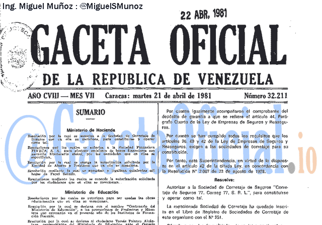 Gaceta Oficial 32211 del 21 Abril 1981