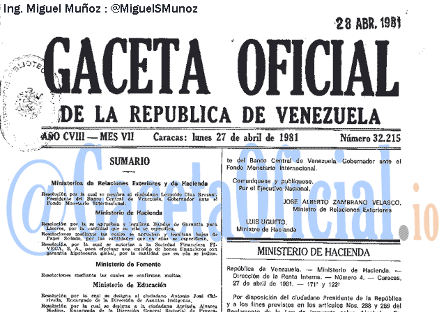 Gaceta Oficial 32215 del 27 Abril 1981