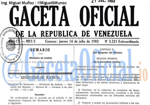 Gaceta Oficial 3221 del 14 Julio 1983