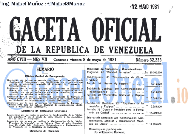 Gaceta Oficial 32223 del 8 Mayo 1981