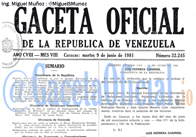 Gaceta Oficial 32245 del 9 Junio 1981