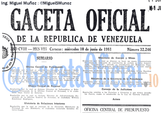 Gaceta Oficial 32246 del 10 Junio 1981