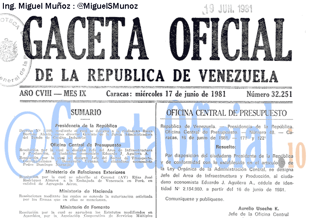 Gaceta Oficial 32251 del 17 Junio 1981
