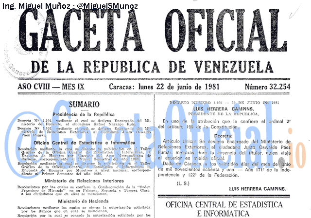 Gaceta Oficial 32254 del 22 Junio 1981