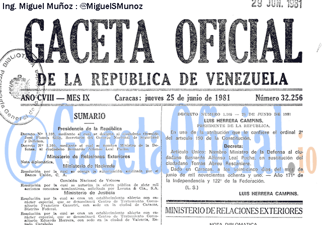 Gaceta Oficial 32256 del 25 Junio 1981