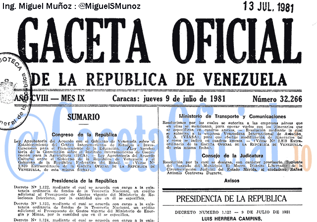 Gaceta Oficial 32266 del 9 Julio 1981
